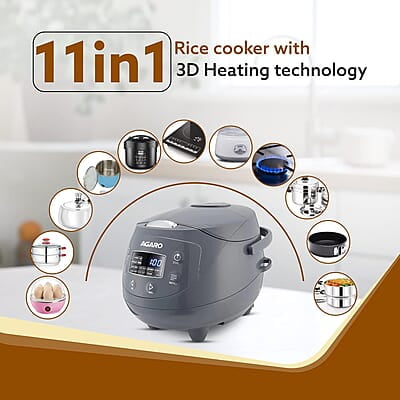 AGARO Imperial Electric Rice Cooker, 2L Ceramic Coated Inner Bowl, Steam Basket, 8 Preset Cooking Function with Advanced Fuzzy Logic 350W