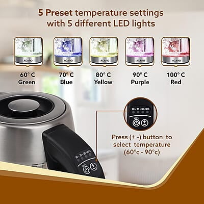 AGARO Supreme Electric Glass Kettle With Tea & Coffee Infuser, 1.7 liter, Borosilicate Glass Body 1850W