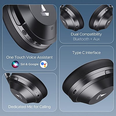 boAt Nirvana 751 ANC w/Hybrid Active Noise Cancelling, Up to 65 Hours Playtime, ASAP Charge, Ambient Sound Mode, Immersive Sound, Carry Pouch Bluetooth Wireless Over Ear Headphones