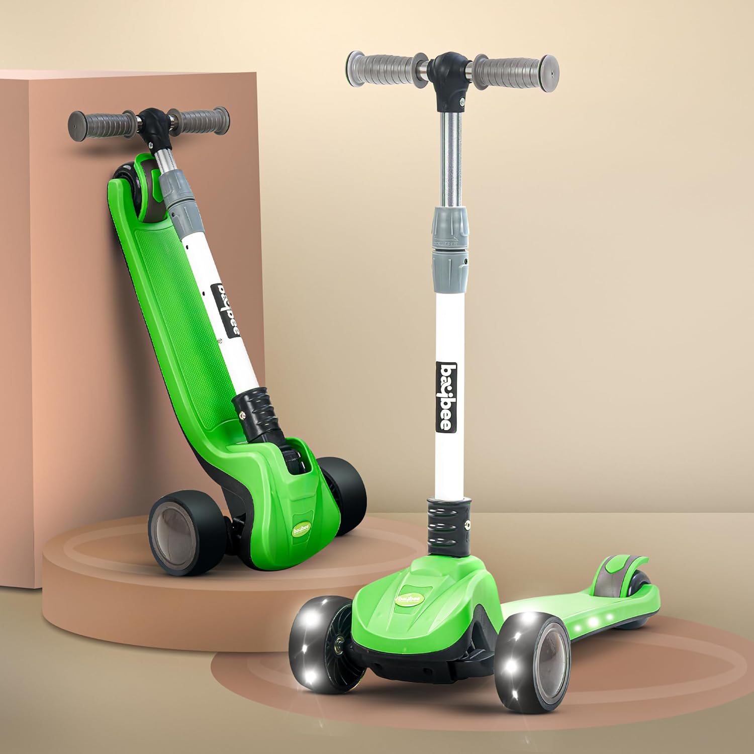 Baybee Phantom Skate Scooter for Kids, Foaldble 3 Wheel Kids Scooter with 3 Height Adjustable- Green