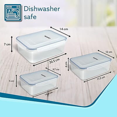 AGARO Airtight Container, Food Storage Container With Lid Capacity 500ML, 1L, 1.5L, Set of 3.
