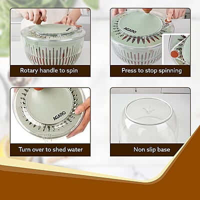 AGARO Elite Salad Spinner, 5L, Vegetable Cleaner, Removes Excess Water and Pesticides, Cleans Vegetables Thoroughly, Use for Mixing Salad with Dressing
