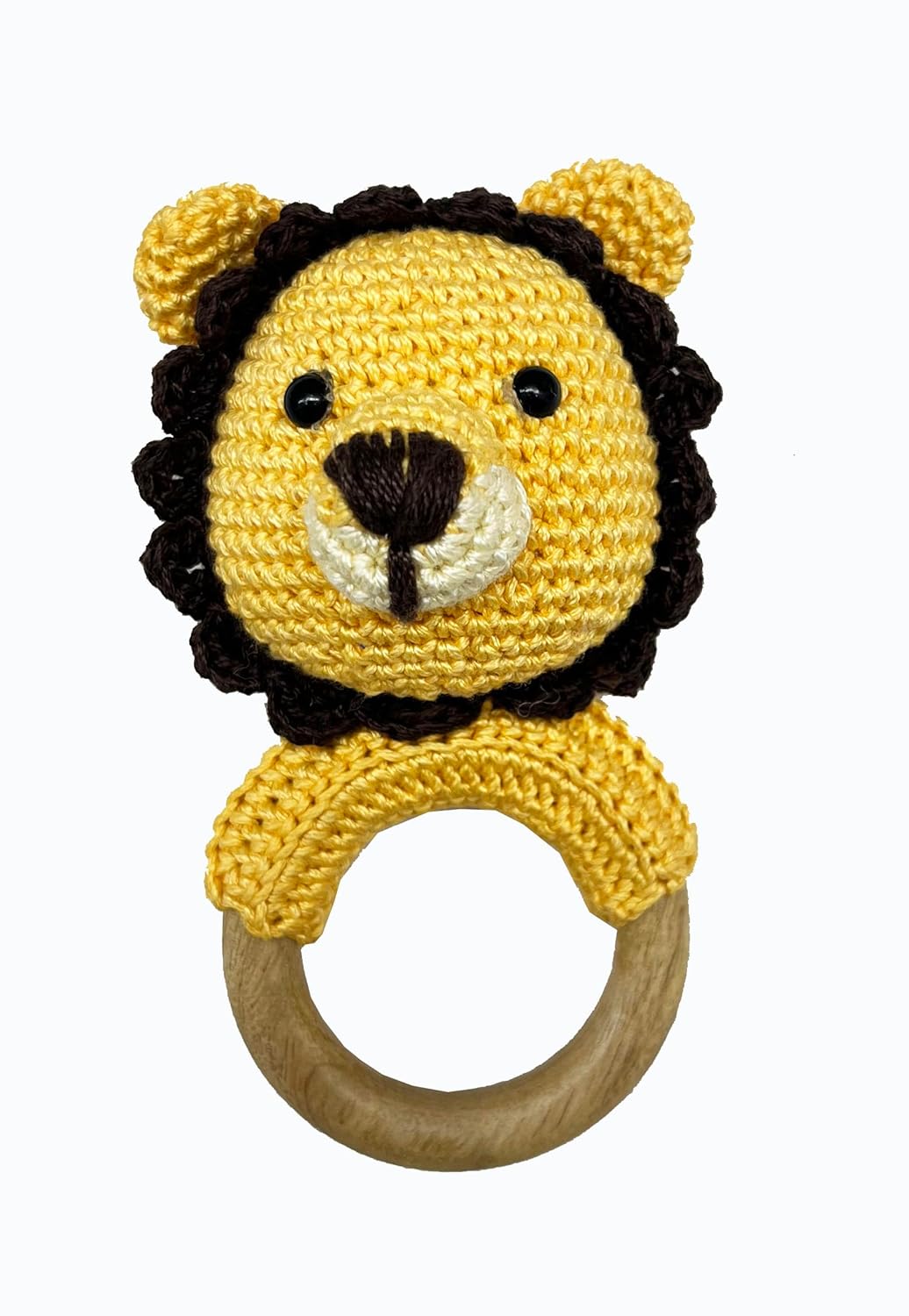 Leo the Lion – Wooden Crochet Baby Rattle Leo the Lion – Wooden Crochet Baby Rattle