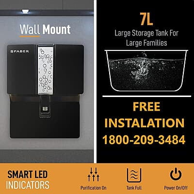 Faber Galaxy Fresh Alkaline RO+UV+MAT, 7 Liters, 8 Stage Water Purifier with Upto 2500 TDS, Black