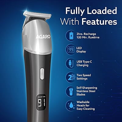 AGARO Royal Multi Grooming Kit For Men, 9in1 5 Combs Metal Body 120 Min Usage AGARO Royal Multi Grooming Kit For Men, 9in1 5 Combs Metal Body 120 Min Usage