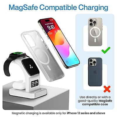 Ambrane 22.5W Magnetic MagSafe 3in1 Wireless Charger for iPhone 15/15 Plus/15 Pro/15 Pro Max, iPhone 14/14 Plus/14 Pro/Max, iPhone 13, 13 Pro/Max, Airpods 3rd/2nd gen Aerosync Trio
