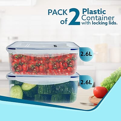 AGARO Airtight Container, Food Storage Container With Lid Rectangular Plastic Body, BPA Free, 2.6L, Pack of 2