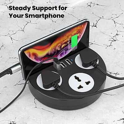 Portronics Power Plate 5 1500W Power Converter with USB Charger & Mobile Holder 3AC Socket + 3USB Ports, 1.5 m Cord Length