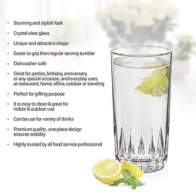 Treo by Milton Acme Cool Glass Tumbler Set of 6, 320 ml Each, Transparent | Dishwasher Safe | Serve Juices | Cold Drinks | Milkshake | Falooda | Water | Cocktails | Mixed Drinks