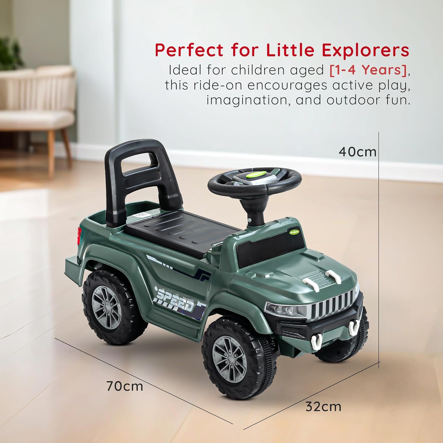 Baybee Push Ride on Baby Jeep for Kids Toys with LED Light & Storage Bin- Dark Green Baybee Push Ride on Baby Jeep for Kids Toys with LED Light & Storage Bin- Dark Green