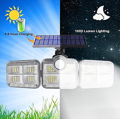 Solar Powered Motion Sensor LED Wall Light Rechargeable Weatherproof 3-Panel Solar Powered Motion Sensor LED Wall Light Rechargeable Weatherproof 3-Panel