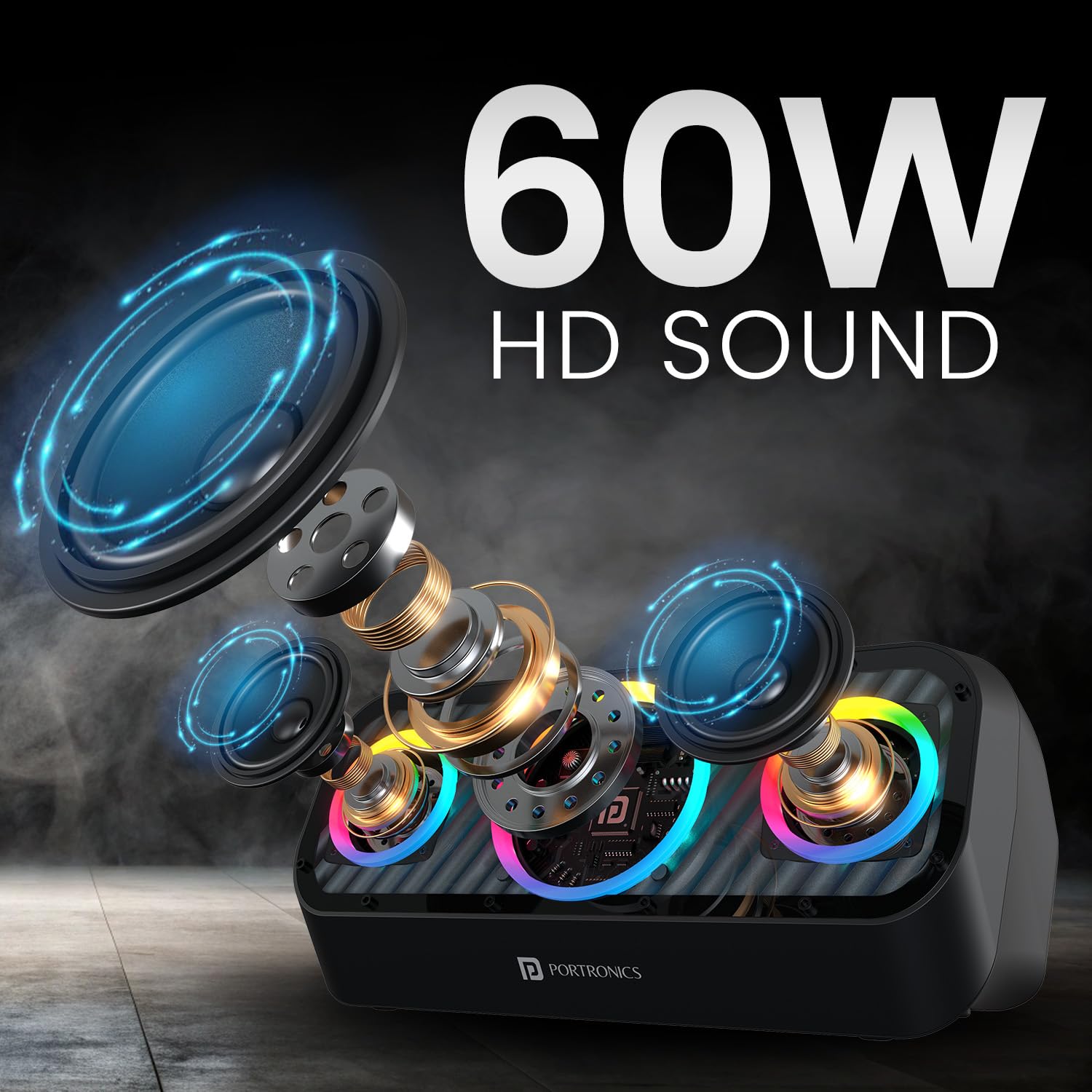 Portronics Microblast 60W Portable Party Speaker, Bass Boost, RGB Lights, 2.1 Channel, Bluetooth 5.3, USB, AUX, SD Card, Fast Charging Portronics Microblast 60W Portable Party Speaker, Bass Boost, RGB Lights, 2.1 Channel, Bluetooth 5.3, USB, AUX, SD Card, Fast Charging