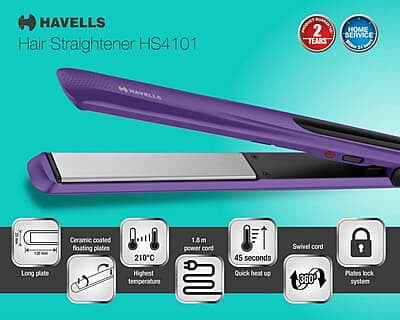 Havells HS4101 Ceramic Plates Fast Heat up Hair Straightener, Straightens & Curls, Suitable for all Hair Types Havells HS4101 Ceramic Plates Fast Heat up Hair Straightener, Straightens & Curls, Suitable for all Hair Types