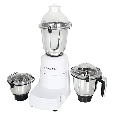 Faber Vogue 600W Blender Mixer Grinder, 3 SS Clip Lock Jars and Blades Copper Motor, up to 19000 RPM Speed
