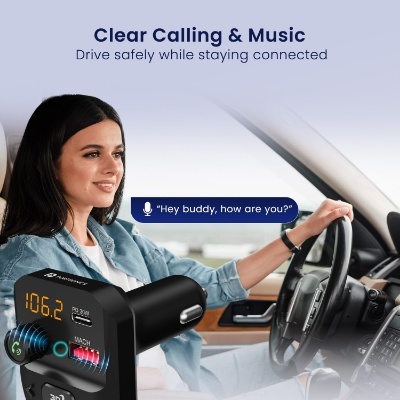 Portronics Auto 10 Plus Car Bluetooth Receiver with Hands-Free Calling & Music, 3D Surround Sound, 30W Type-C PD, 18W USB Fast Charging, Bluetooth-FM for Wireless Car Stereo Audio (Black) Portronics Auto 10 Plus Car Bluetooth Receiver with Hands-Free Calling & Music, 3D Surround Sound, 30W Type-C PD, 18W USB Fast Charging, Bluetooth-FM for Wireless Car Stereo Audio (Black)