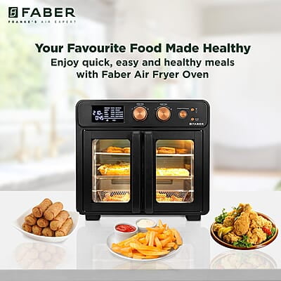 Faber Air Fryer Oven 25L, Digital Control, Bake Tray, SS Wire Tray & Basket, Crumb Tray, Rotisserie Kit