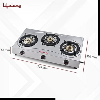 Lifelong LLGS399 Stainless Steel 3 Burner (ISI Certified