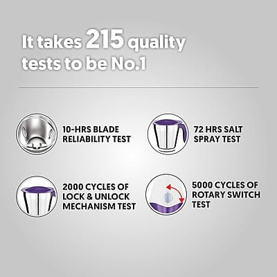 Preethi Crown Pro MG-254 Mixer grinder, 600 watt, White/Purple, 3 Jars with 5yr Motor Warranty & Lifelong Free Service