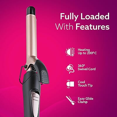 AGARO HC7001 Hair Curler with 19MM Barrel, Rod, Tong, Tourmaline Infused Ceramic Coated Plates