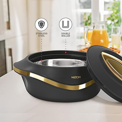 MILTON Pearl 1000 Inner Stainless Steel Casserole, 860 ml, Black