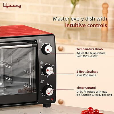 Lifelong Otg 40L - Oven Toaster Griller With Rotisserie For Kitchen- 1500W,5 Heating Modes