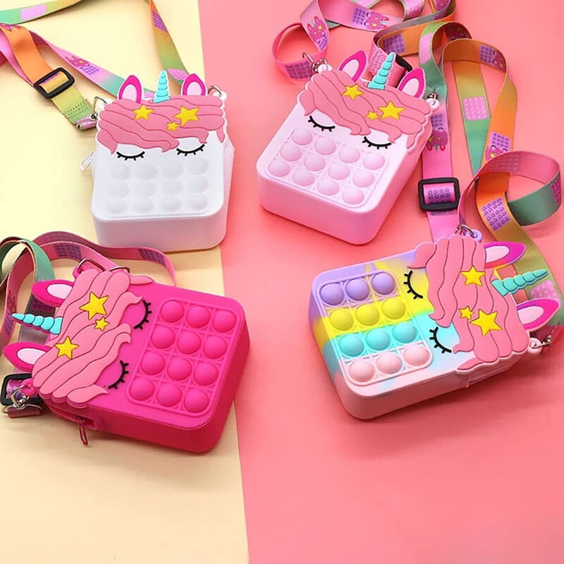 Pop it Fidget Unicorn Sling Bag with Adjustable Sling Zipper Closer Silicon Unicorn Cross Body Shoulder Bag Travel Pouch for Girls Stress Relief Multicolor Pouch Travel Pouch for Girls (Random Color) Pop it Fidget Unicorn Sling Bag with Adjustable Sling Zipper Closer Silicon Unicorn Cross Body Shoulder Bag Travel Pouch for Girls Stress Relief Multicolor Pouch Travel Pouch for Girls (Random Color)