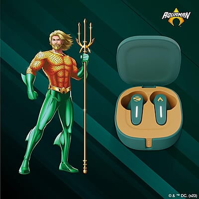 Zebronics DC Aquaman Edition Sound Bomb 7 TWS Wireless in Ear Earbuds with 40H* Backup, Rapid Charge, 50ms Gaming Mode, ENC mic, Voice Assistant, Flash Connect, Splash Proof, BT v5.2 and Type C