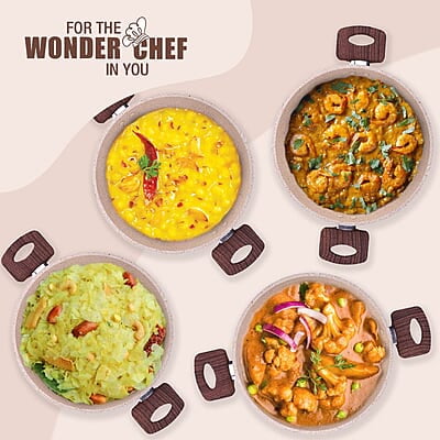 Wonderchef Duralife Die-cast 24 cm Kadhai with lid 5 Layer 2.5 litres Ivory Wonderchef Duralife Die-cast 24 cm Kadhai with lid 5 Layer 2.5 litres Ivory