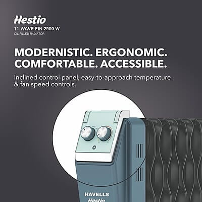 Havells Hestio 11 Wave Fin OFR 2900 Watt with 3 Heat Setting 1000W/1500W/2500W & PTC Heater 400W