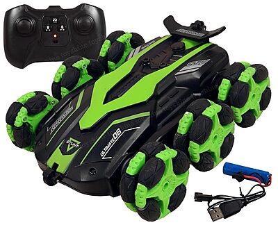 6 Wheels 360°Rotating Remote Control Rechargeable Stunt Car Swing Arm Vehicle Deformation Off Road 2.4GHZ - Green