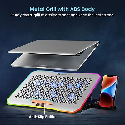 Portronics My Buddy Air Pro Laptop Cooling Pad with 6 Cooling Fans, 5-Level Angle & Height Adjustable