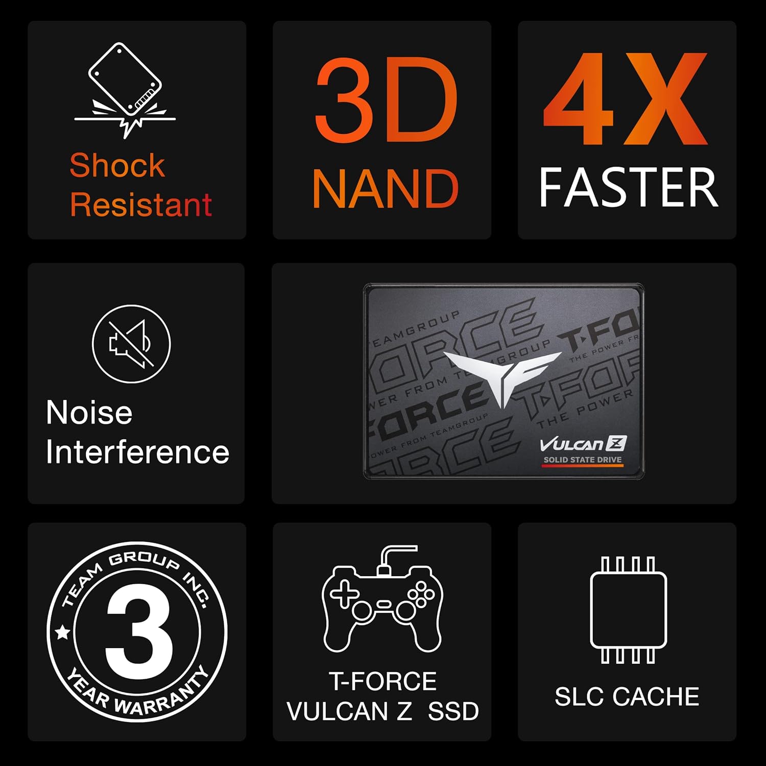 TeamGroup T-Force Vulcan Z Gaming SSD, Sata III 6Gbps Interface, SLC Cache, 3D NAND TLC, 2.5 Inch Form Factor, Internal Solid State Drive, High Performance, Low Latency TeamGroup T-Force Vulcan Z Gaming SSD, Sata III 6Gbps Interface, SLC Cache, 3D NAND TLC, 2.5 Inch Form Factor, Internal Solid State Drive, High Performance, Low Latency