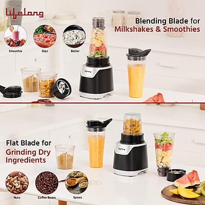 Lifelong 700 Watts Nutri Blender for Smoothie and Juices - 4 Bullet Jars 700 & 500ml - 100% Copper Motor