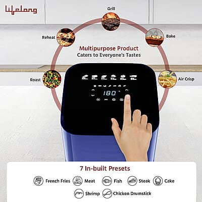 Lifelong 1200W 4L Air Fryer with Hot Air Circulation Technology with Timer Selection