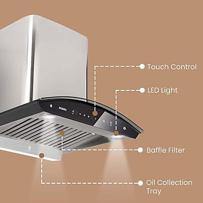 AGARO Elite Kitchen Chimney 60 cm 1200 m3/hr Auto-Clean curved glass Kitchen Hood