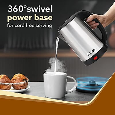 AGARO Sonnet Electric Kettle, 1.5L, 1500W, Stainless Steel Body, Quick Boil, Water Boiler, Hot Water Kettle AGARO Sonnet Electric Kettle, 1.5L, 1500W, Stainless Steel Body, Quick Boil, Water Boiler, Hot Water Kettle