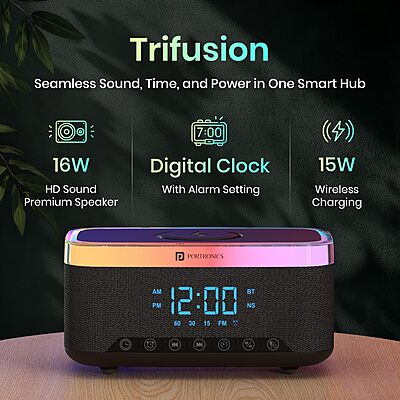 Portronics Trifusion 16W HD Sound Bluetooth Speaker with 15W Wireless Charging