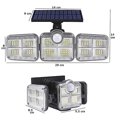 Solar Powered Motion Sensor LED Wall Light Rechargeable Weatherproof 3-Panel Solar Powered Motion Sensor LED Wall Light Rechargeable Weatherproof 3-Panel
