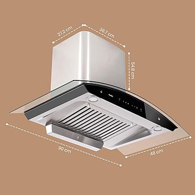 AGARO Grand Kitchen Chimney 90 cm 1200 m3/hr Auto-Clean Curved Glass Kitchen Hood AGARO Grand Kitchen Chimney 90 cm 1200 m3/hr Auto-Clean Curved Glass Kitchen Hood
