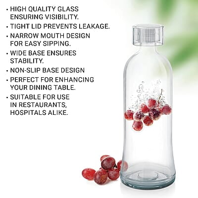 Treo By Milton Anchor Glass Fridge Water Bottle with Plastic Cap, Snug Fit Lid, Wide Base & Food Safe, Pack of 1, 750 ml Treo By Milton Anchor Glass Fridge Water Bottle with Plastic Cap, Snug Fit Lid, Wide Base & Food Safe, Pack of 1, 750 ml