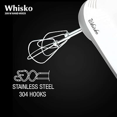 Havells Whisko 300 watt Hand Mixer with Single Eject Button, 5 Speed Turbo Function, Stainless Steel Hooks