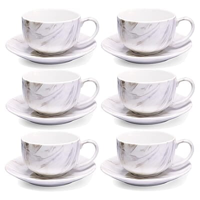 Treo by Milton Marble Cup and Saucer Set of 12, Marble Brown