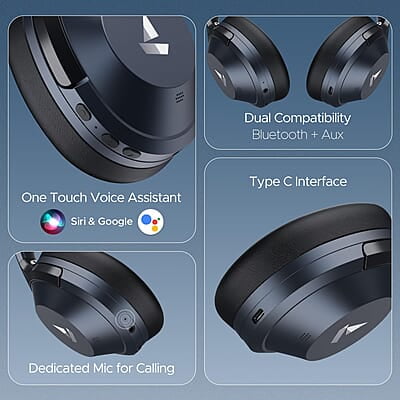 boAt Nirvana 751 ANC w/Hybrid Active Noise Cancelling, Up to 65 Hours Playtime, ASAP Charge, Ambient Sound Mode, Immersive Sound, Carry Pouch Bluetooth Wireless Over Ear Headphones