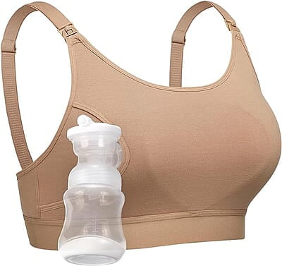 Hands-Free Pumping & Nursing Bra - Adjustable, Supportive, and Comfortable Maternity Wear for Breastfeeding Moms - Beige