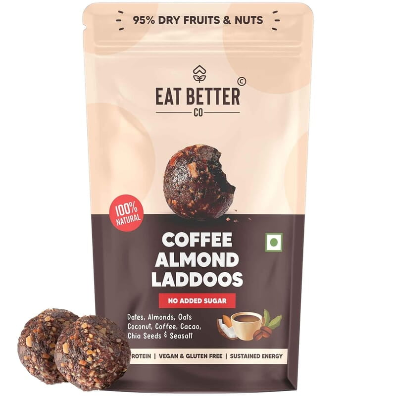 EAT BETTER CO - Coffee & Almond Sugar-Free Laddoos | Energy-Bar Replacement | 95% Dry-Fruits | High Protein & Instant Energy, Pack Of 20 - Healthy Chocolate No Added Sugar, 280 Gram