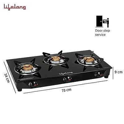 Lifelong 3 Burner Gas Stove Top for Kitchen - Manual Ignition Cooktop Modern Glass Stove for Modular Kitchen, ISI Certified Lifelong 3 Burner Gas Stove Top for Kitchen - Manual Ignition Cooktop Modern Glass Stove for Modular Kitchen, ISI Certified