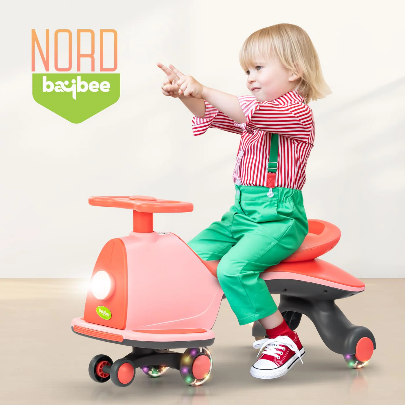 Baybee Nord Kids Magic Swing Car for Kids- Light Pink