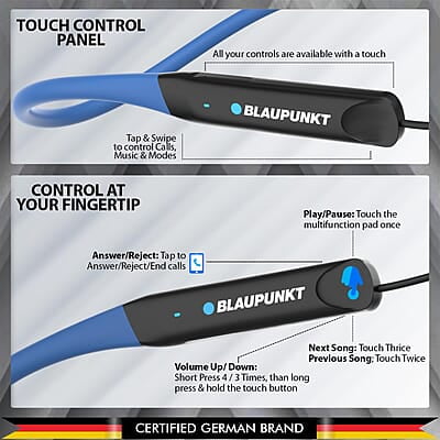 Blaupunkt Newly Launched Be120 Touch Wireless in Ear Neckband with Multi-Touch Control I Auto Magnetic Off I Gaming Ready I 40H Playtime I Turbovolt Charging I Built-in Handsfree Calling