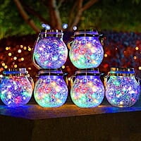 Solar Light Outdoor Lantern Hanging 20 led Jar Light Waterproof Crackle Glass Globe Garden Light for Party