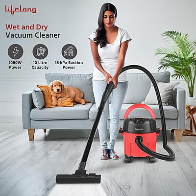 Lifelong 10 litre Vacuum Cleaner for Home - 1000 W, Wet & Dry Floor Cleaner